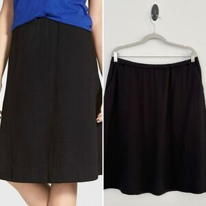 Eileen Fisher Medium Black 100% Organic Cotton Lined Gathered Gauze A-Line Skirt